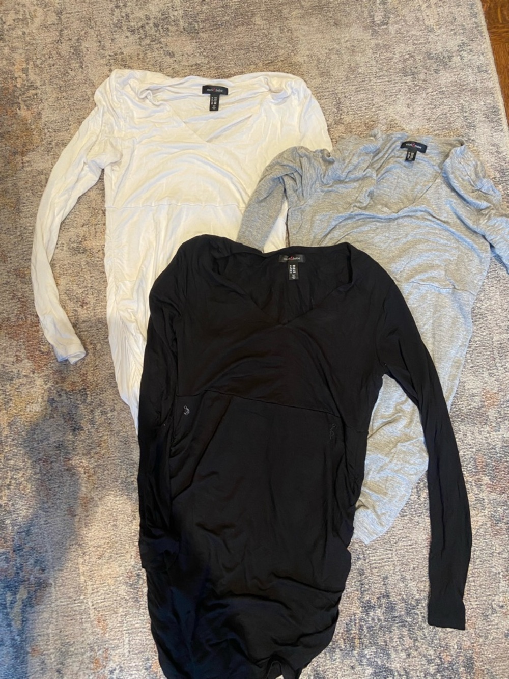 Long Sleeve Maternity V-Neck Tops - Black, White, Gray